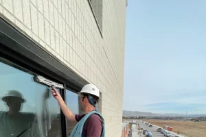 commercial window washing using crane high windows